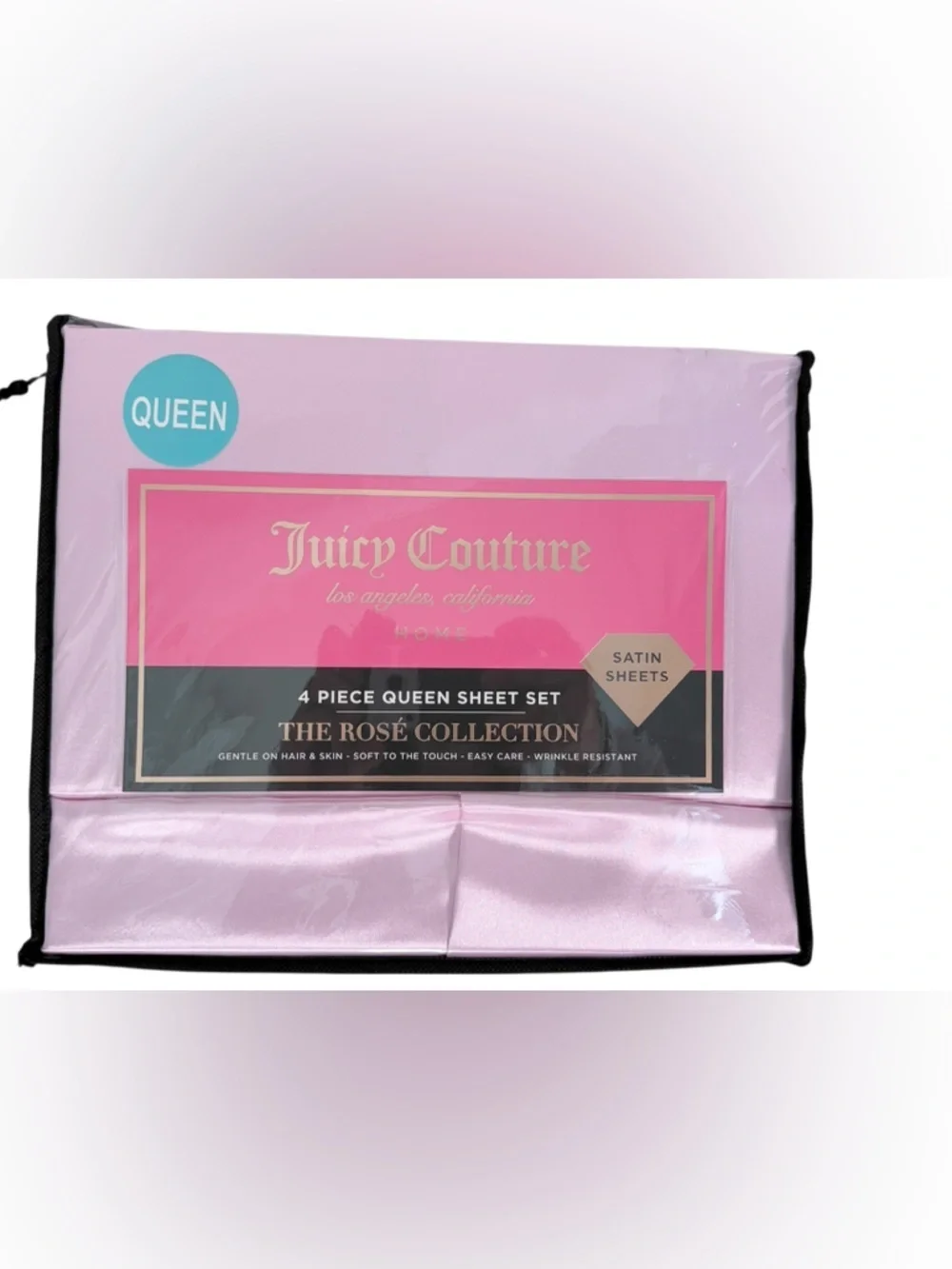 Juicy Couture Rose Collection Pink Satin Queen Sheet Set 4 Piece Bedding Pink